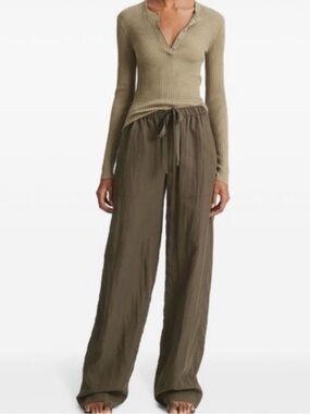 Vince Olive Drawstring Wide-Leg Palazzo Pants